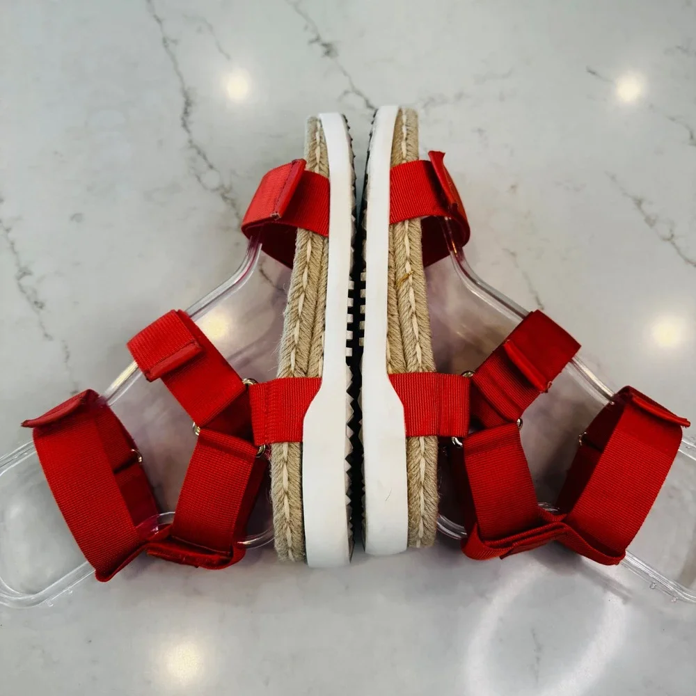 Silent D Trevor Women 9.5 EU 40 Red Orange Platform Espadrille Sandals Hook Loop - Picture 7 of 16